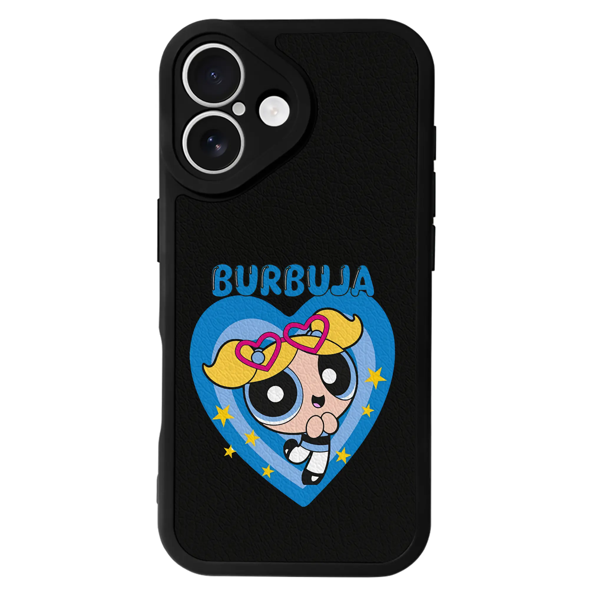 パワパフガールズ グッズ バブルス - IPhone 16シリーズ対応 ・ シリコンスマホケース ・ レザー調 ・ 高精度フィット ・ 耐衝撃 ・ ワイヤレス充電対応 ・ 精密カット